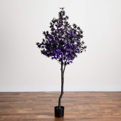 6ft. Pre-Lit Artificial Halloween Black Maple Tree with 300 LED Lights