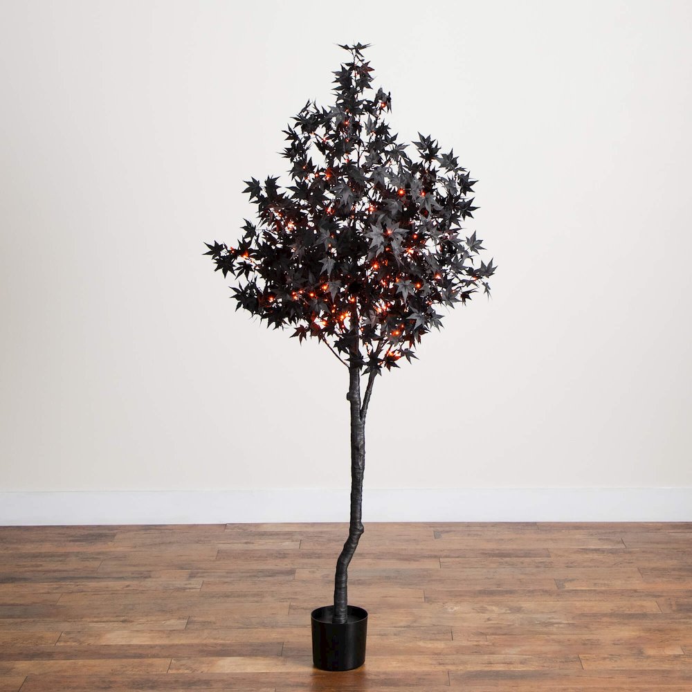 6ft. Pre-Lit Artificial Halloween Black Maple Tree with 300 LED Lights