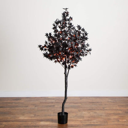 6ft. Pre-Lit Artificial Halloween Black Maple Tree with 300 LED Lights