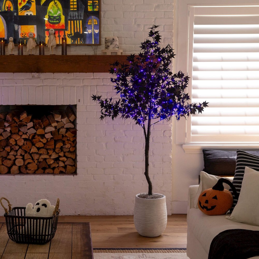 6ft. Pre-Lit Artificial Halloween Black Maple Tree with 300 LED Lights