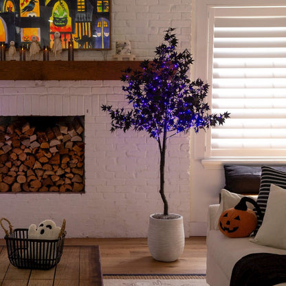 6ft. Pre-Lit Artificial Halloween Black Maple Tree with 300 LED Lights