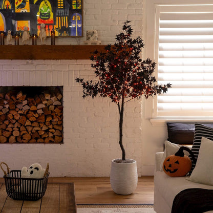 6ft. Pre-Lit Artificial Halloween Black Maple Tree with 300 LED Lights