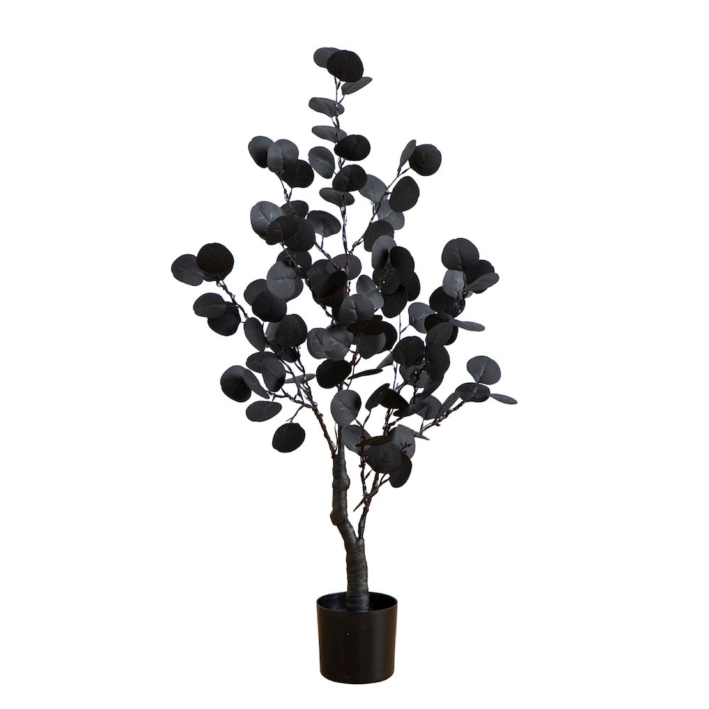 3ft. Pre-Lit Artificial Halloween Black Eucalyptus Tree with 80 LED Lights