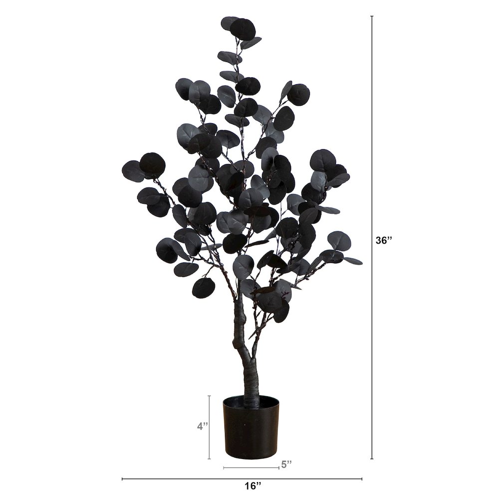 3ft. Pre-Lit Artificial Halloween Black Eucalyptus Tree with 80 LED Lights