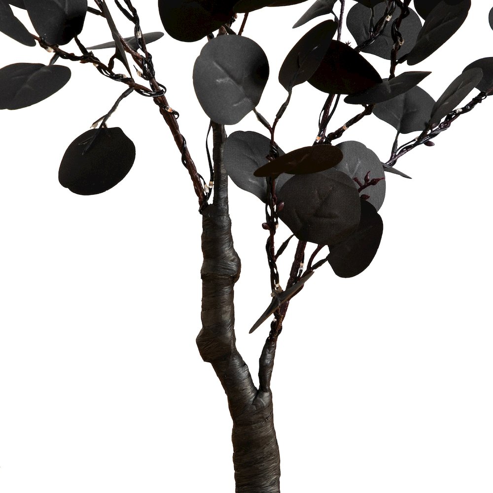 3ft. Pre-Lit Artificial Halloween Black Eucalyptus Tree with 80 LED Lights