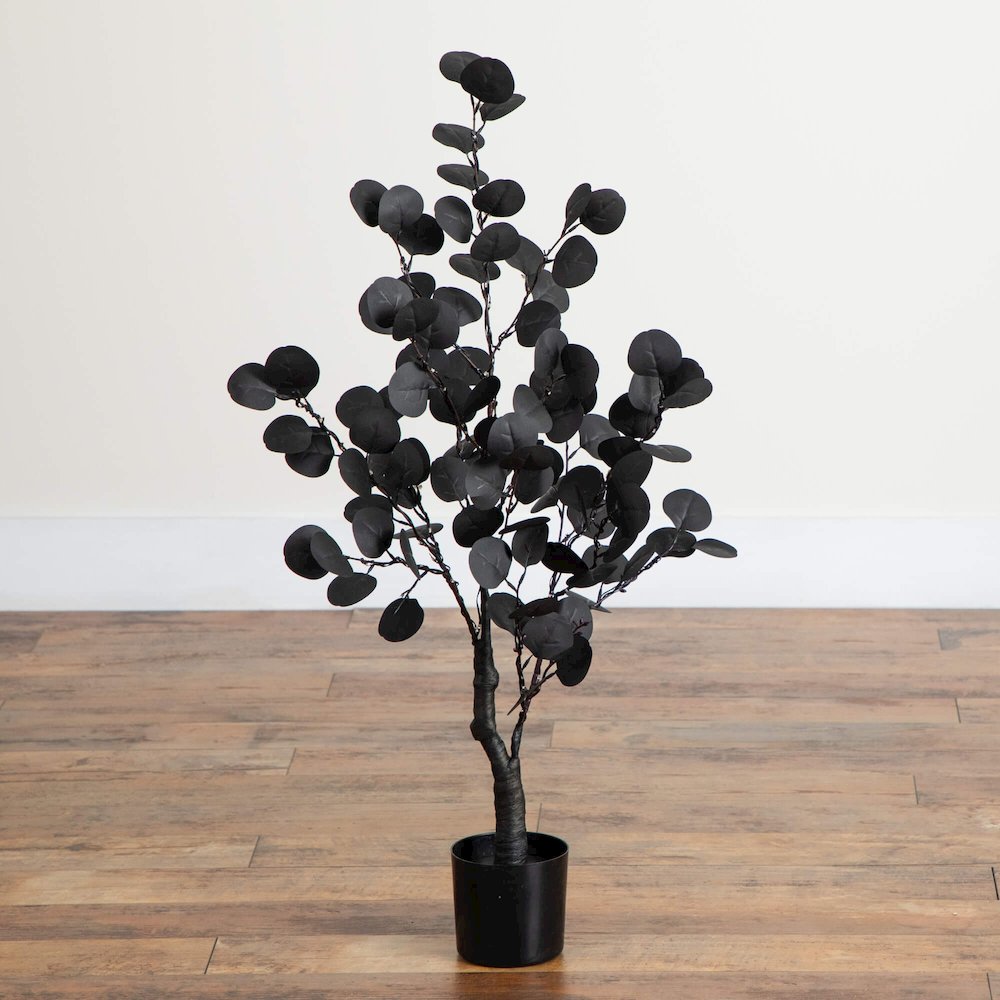 3ft. Pre-Lit Artificial Halloween Black Eucalyptus Tree with 80 LED Lights