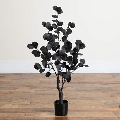 3ft. Pre-Lit Artificial Halloween Black Eucalyptus Tree with 80 LED Lights