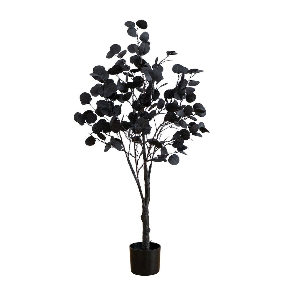 4ft. Pre-Lit Artificial Halloween Black Eucalyptus Tree with 160 LED Lights