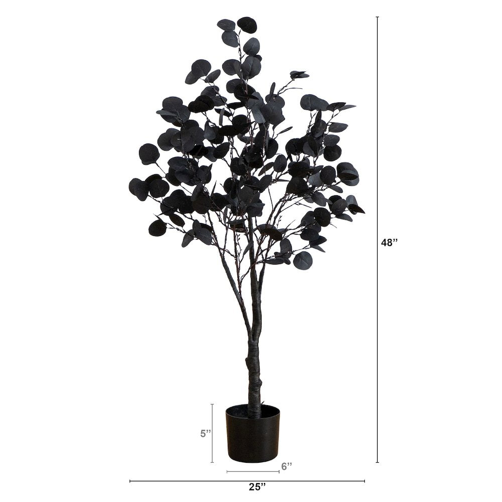 4ft. Pre-Lit Artificial Halloween Black Eucalyptus Tree with 160 LED Lights
