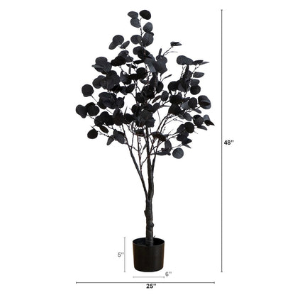 4ft. Pre-Lit Artificial Halloween Black Eucalyptus Tree with 160 LED Lights