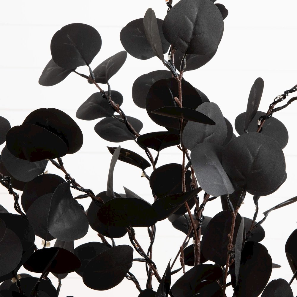 4ft. Pre-Lit Artificial Halloween Black Eucalyptus Tree with 160 LED Lights