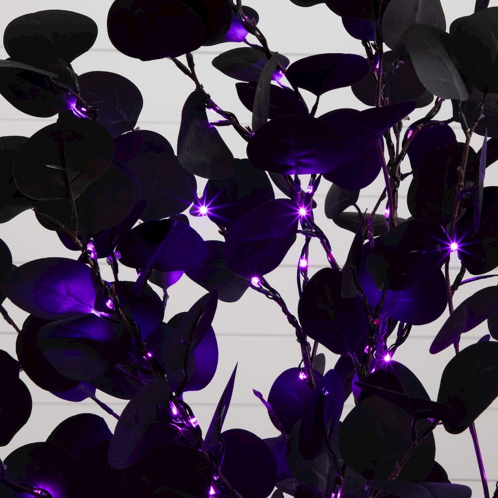 4ft. Pre-Lit Artificial Halloween Black Eucalyptus Tree with 160 LED Lights