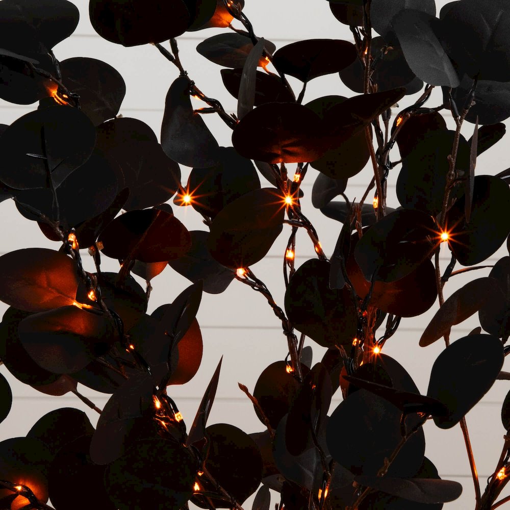 4ft. Pre-Lit Artificial Halloween Black Eucalyptus Tree with 160 LED Lights