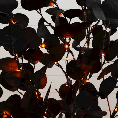 4ft. Pre-Lit Artificial Halloween Black Eucalyptus Tree with 160 LED Lights