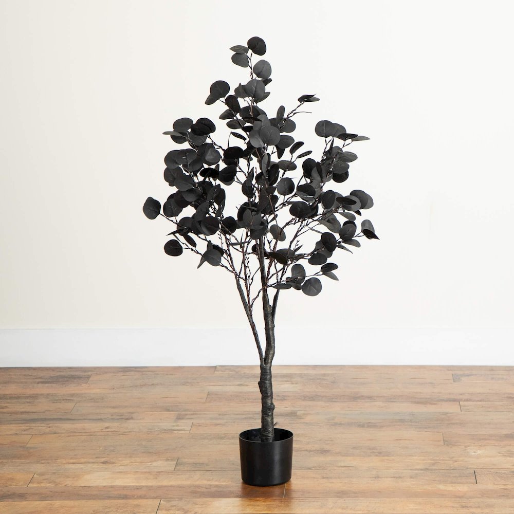 4ft. Pre-Lit Artificial Halloween Black Eucalyptus Tree with 160 LED Lights