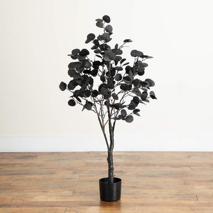 4ft. Pre-Lit Artificial Halloween Black Eucalyptus Tree with 160 LED Lights