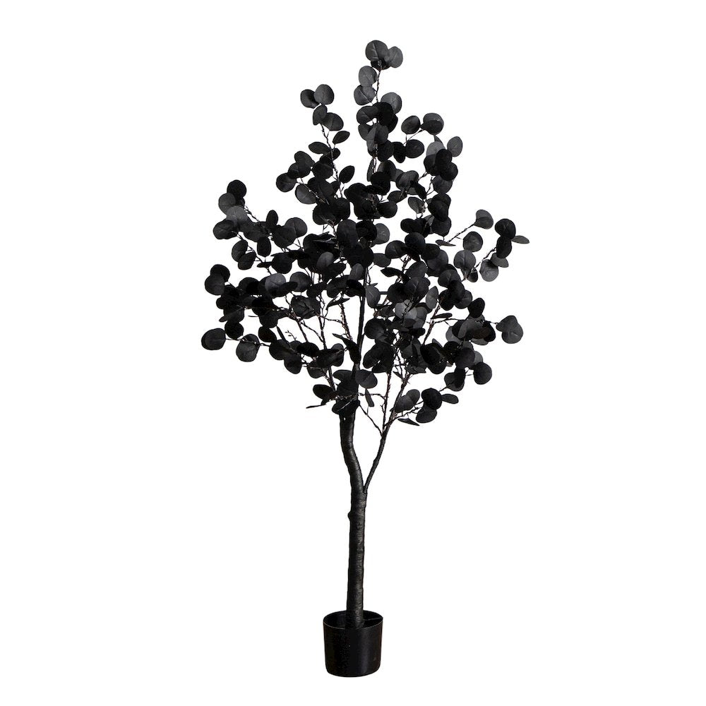 5ft. Pre-Lit Artificial Halloween Black Eucalyptus Tree with 220 LED Lights