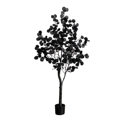 5ft. Pre-Lit Artificial Halloween Black Eucalyptus Tree with 220 LED Lights