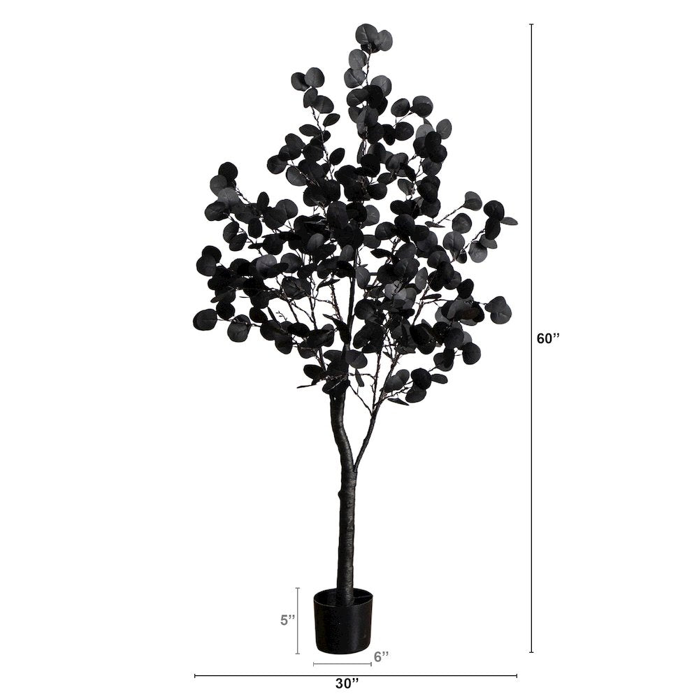 5ft. Pre-Lit Artificial Halloween Black Eucalyptus Tree with 220 LED Lights