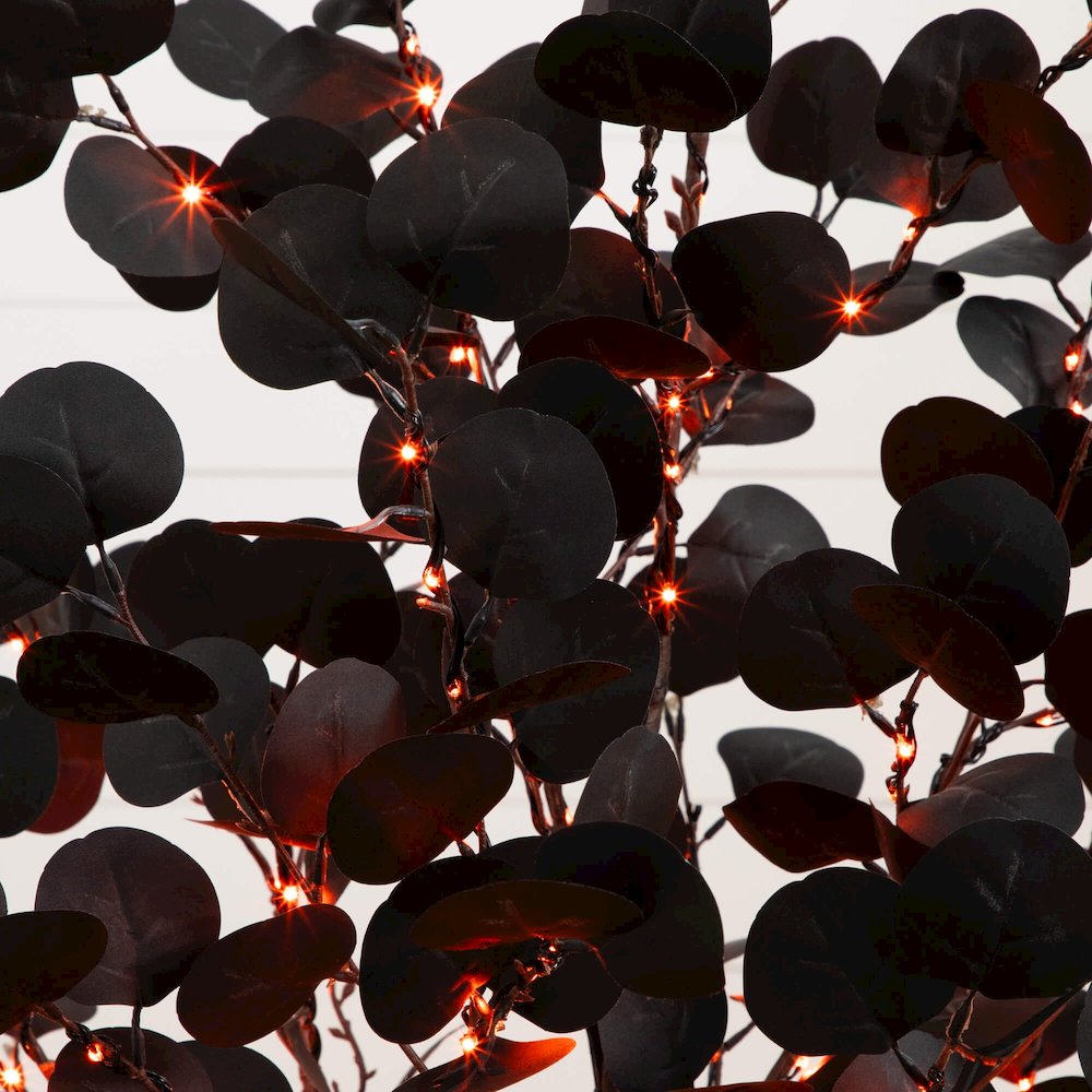 5ft. Pre-Lit Artificial Halloween Black Eucalyptus Tree with 220 LED Lights