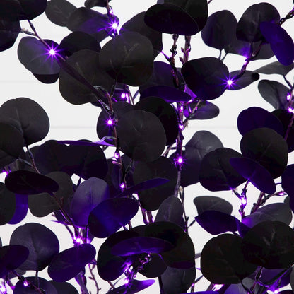 5ft. Pre-Lit Artificial Halloween Black Eucalyptus Tree with 220 LED Lights