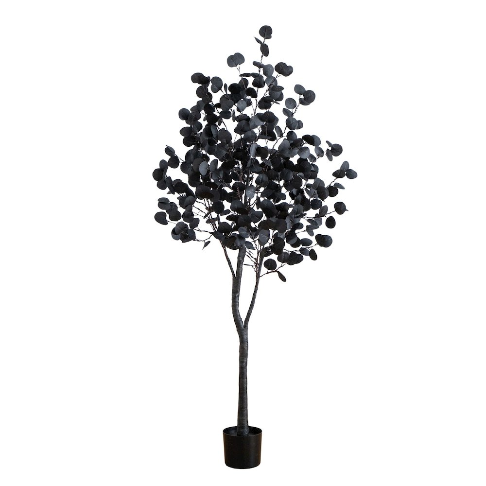 6ft. Pre-Lit Artificial Halloween Black Eucalyptus Tree with 300 LED Lights