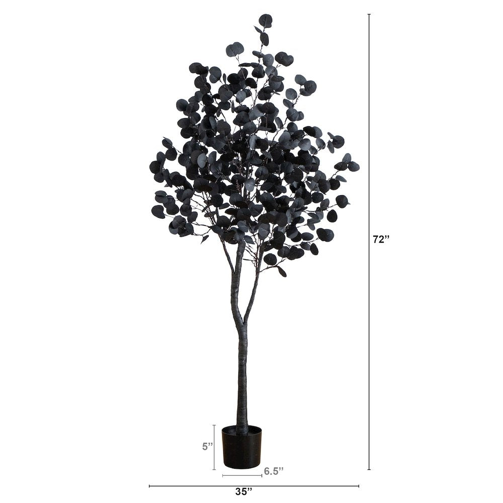 6ft. Pre-Lit Artificial Halloween Black Eucalyptus Tree with 300 LED Lights
