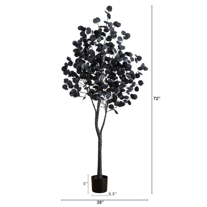 6ft. Pre-Lit Artificial Halloween Black Eucalyptus Tree with 300 LED Lights
