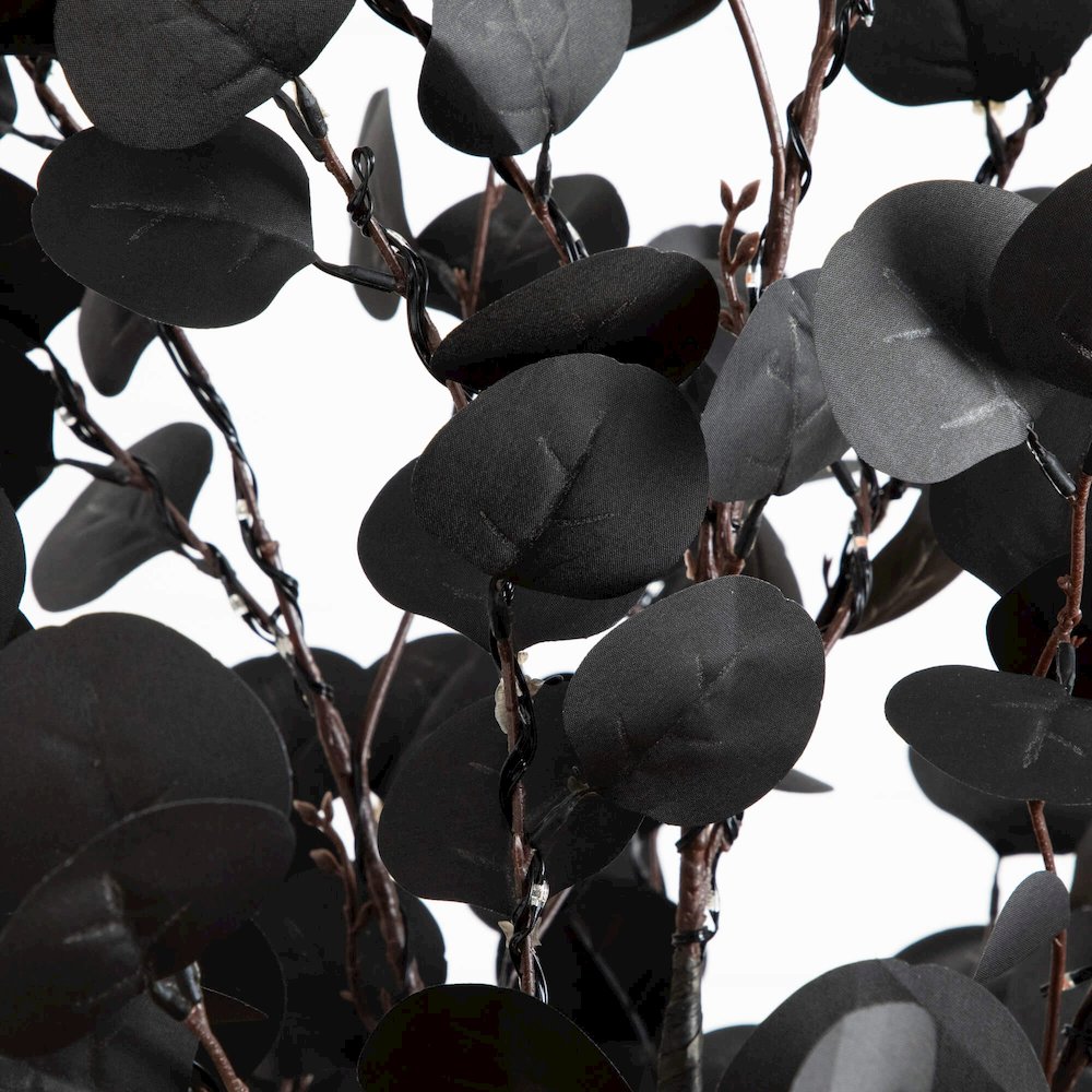 6ft. Pre-Lit Artificial Halloween Black Eucalyptus Tree with 300 LED Lights