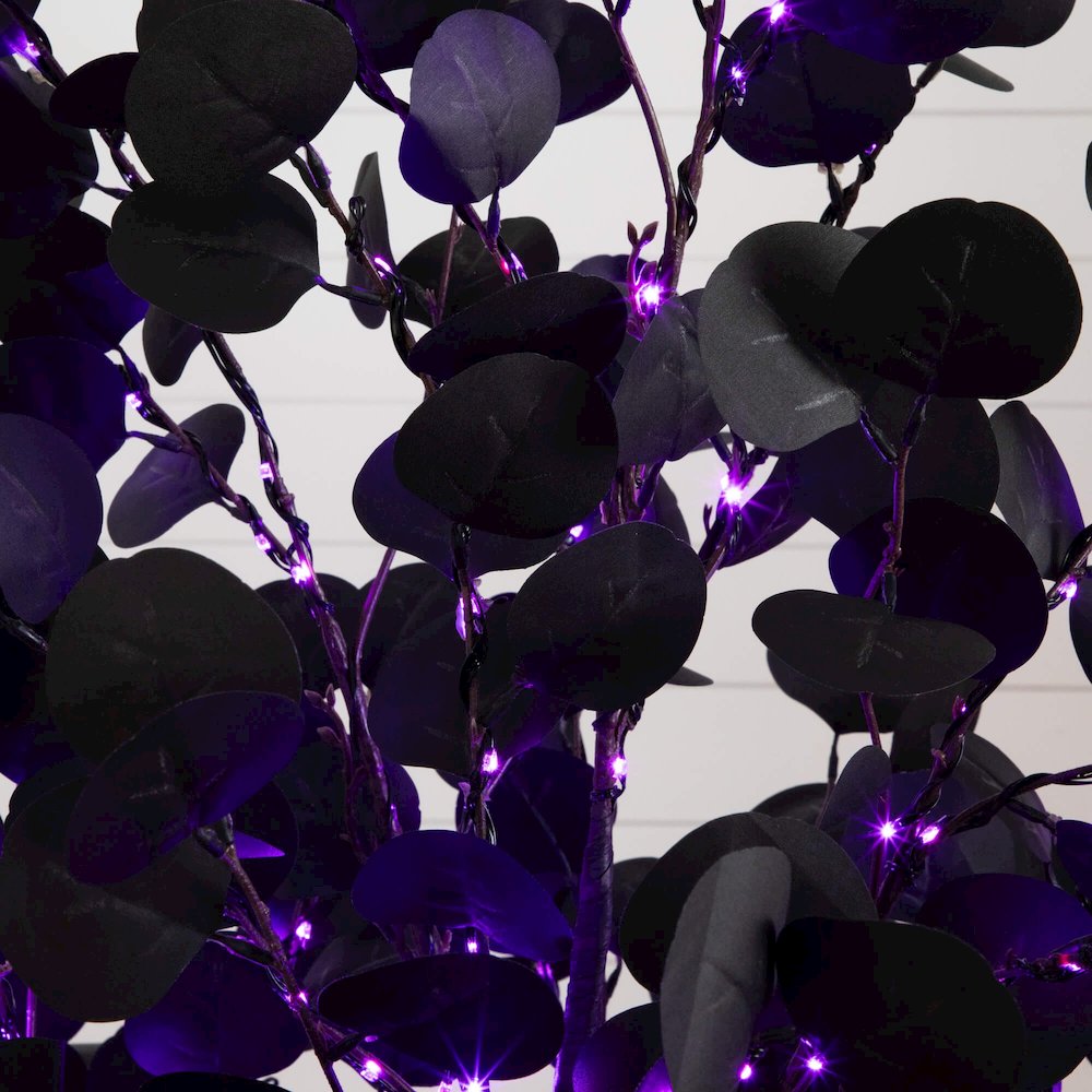 6ft. Pre-Lit Artificial Halloween Black Eucalyptus Tree with 300 LED Lights