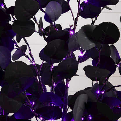 6ft. Pre-Lit Artificial Halloween Black Eucalyptus Tree with 300 LED Lights