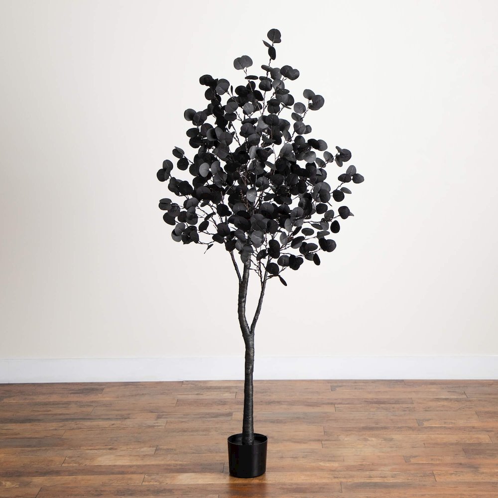 6ft. Pre-Lit Artificial Halloween Black Eucalyptus Tree with 300 LED Lights
