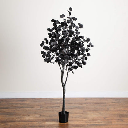 6ft. Pre-Lit Artificial Halloween Black Eucalyptus Tree with 300 LED Lights