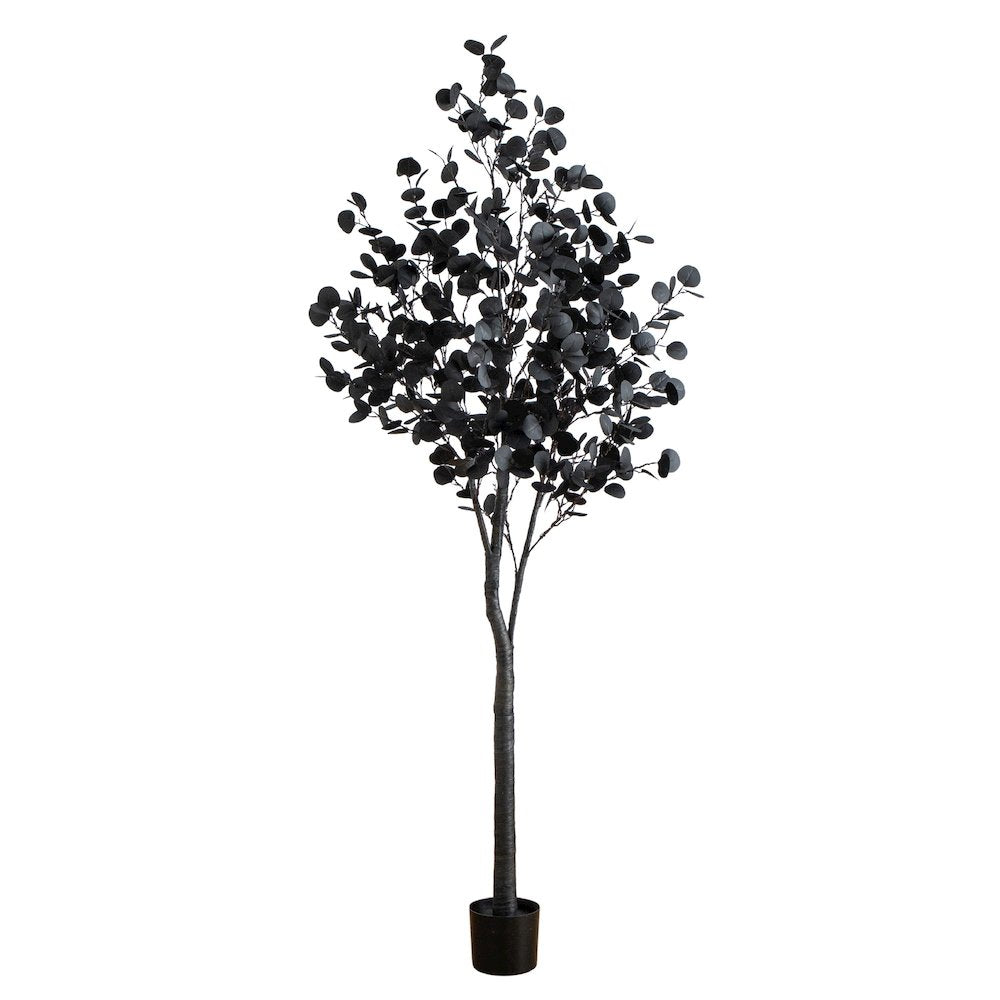 7ft. Pre-Lit Artificial Halloween Black Eucalyptus Tree with 420 LED Lights