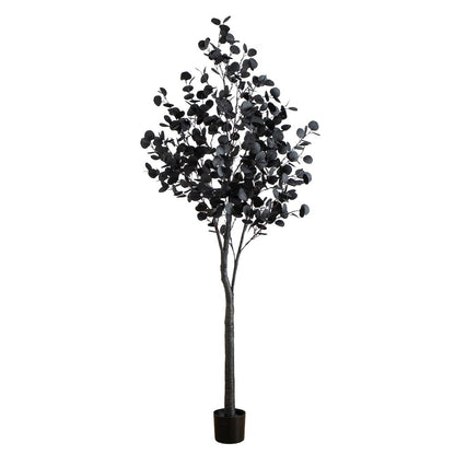 7ft. Pre-Lit Artificial Halloween Black Eucalyptus Tree with 420 LED Lights