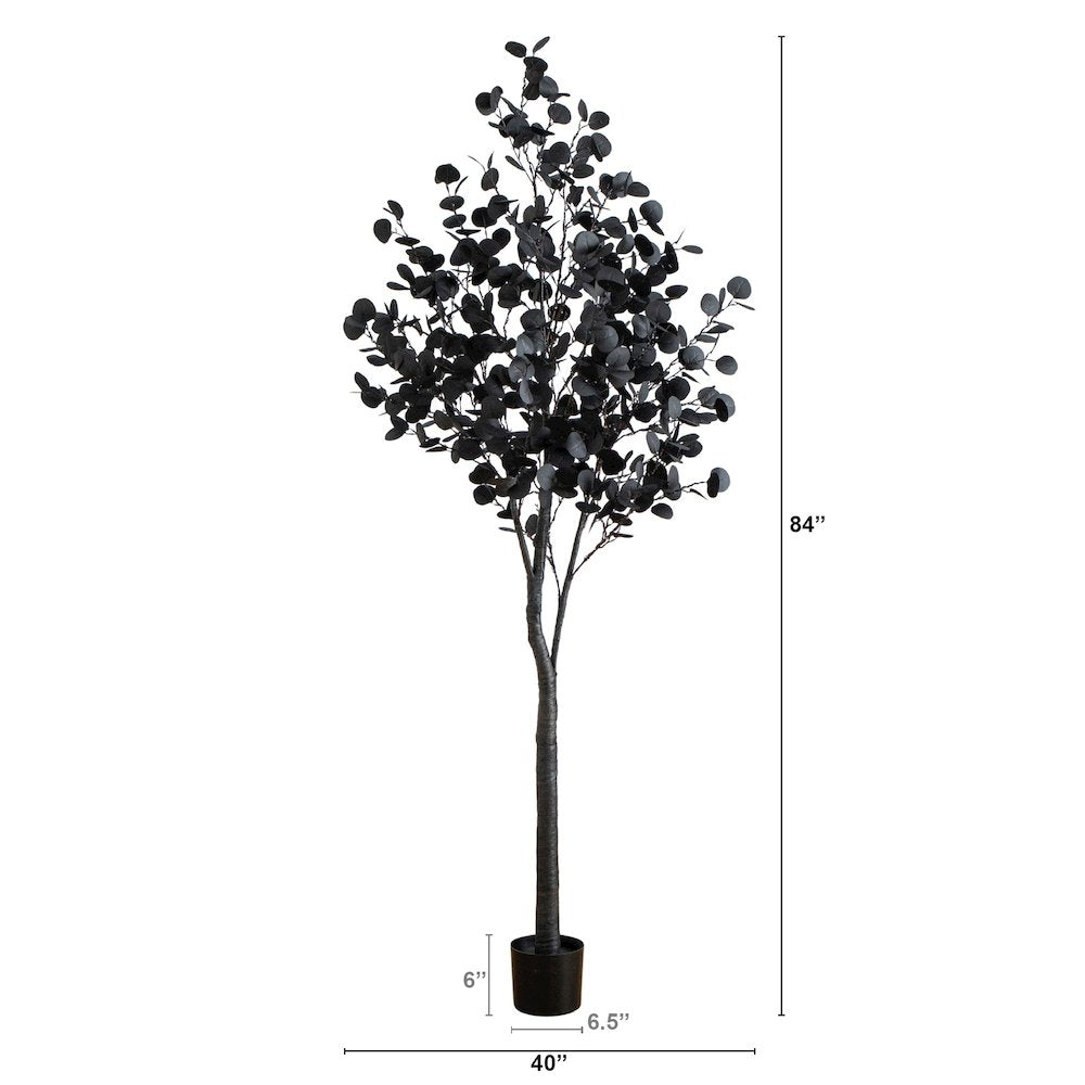 7ft. Pre-Lit Artificial Halloween Black Eucalyptus Tree with 420 LED Lights