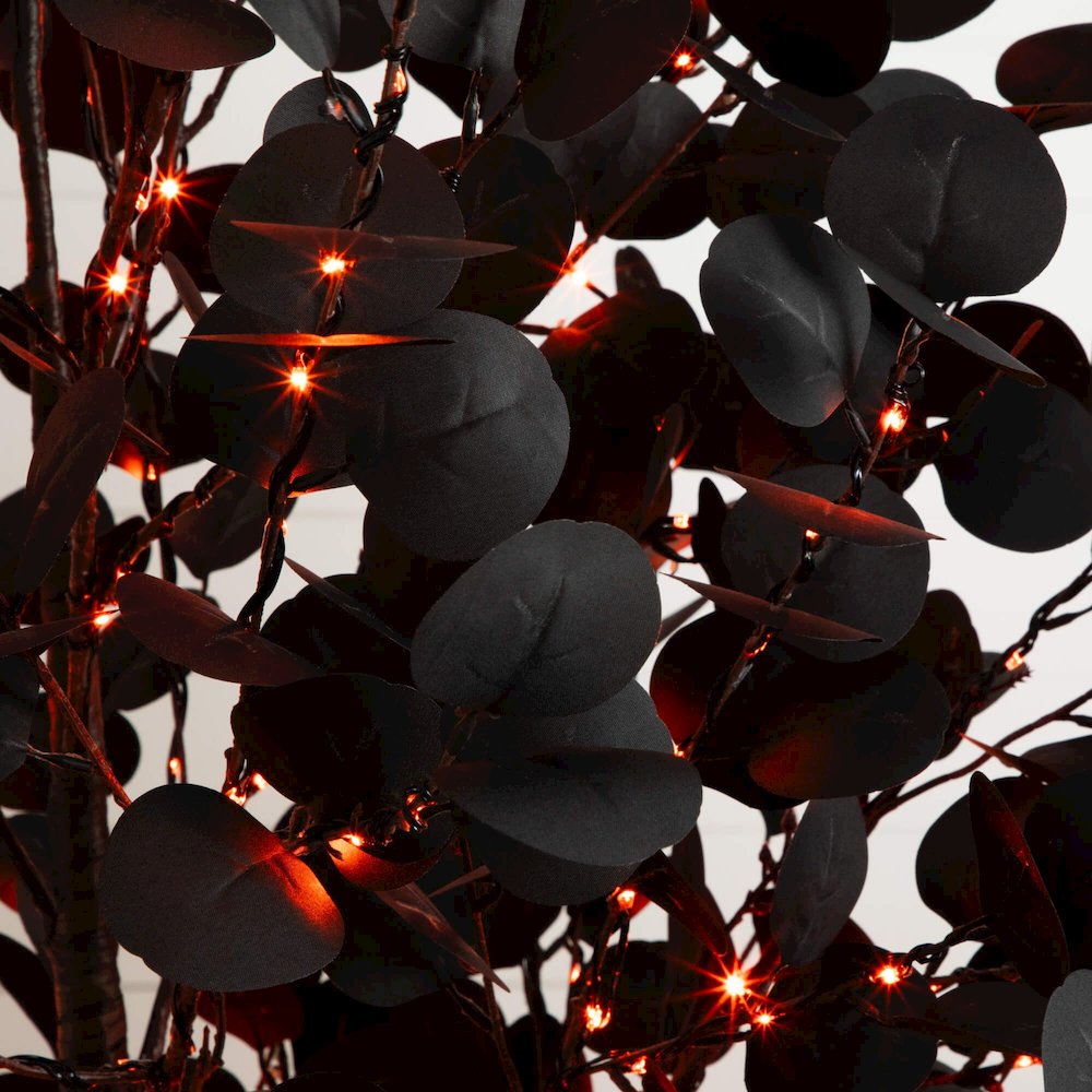 7ft. Pre-Lit Artificial Halloween Black Eucalyptus Tree with 420 LED Lights