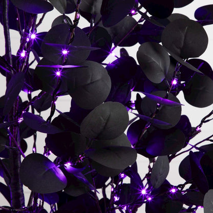 7ft. Pre-Lit Artificial Halloween Black Eucalyptus Tree with 420 LED Lights