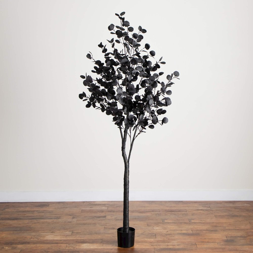 7ft. Pre-Lit Artificial Halloween Black Eucalyptus Tree with 420 LED Lights