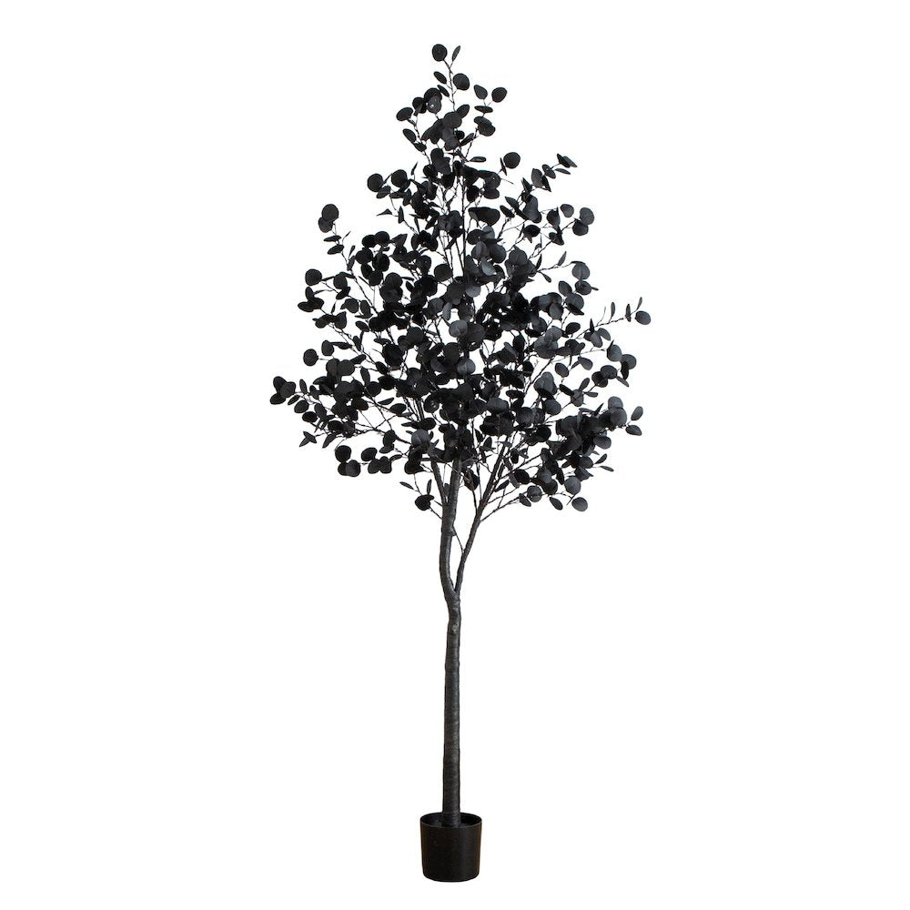 8ft. Pre-Lit Artificial Halloween Black Eucalyptus Tree with 540 LED Lights
