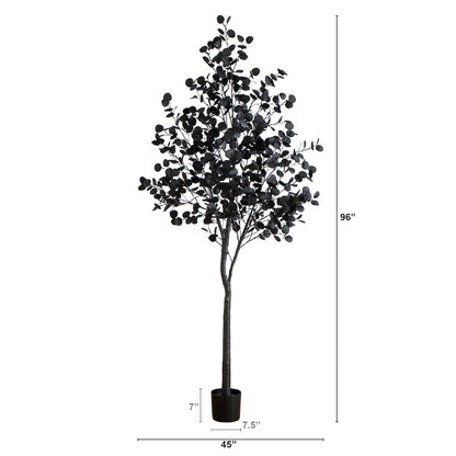 8ft. Pre-Lit Artificial Halloween Black Eucalyptus Tree with 540 LED Lights