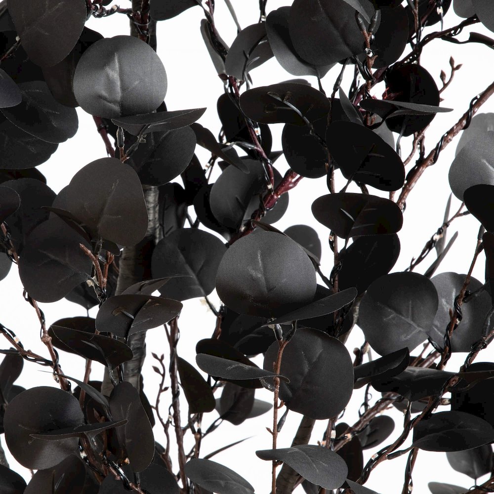 8ft. Pre-Lit Artificial Halloween Black Eucalyptus Tree with 540 LED Lights