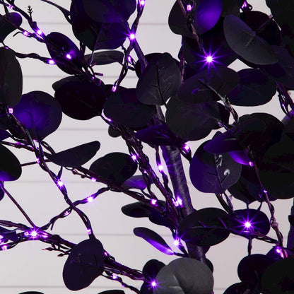 8ft. Pre-Lit Artificial Halloween Black Eucalyptus Tree with 540 LED Lights