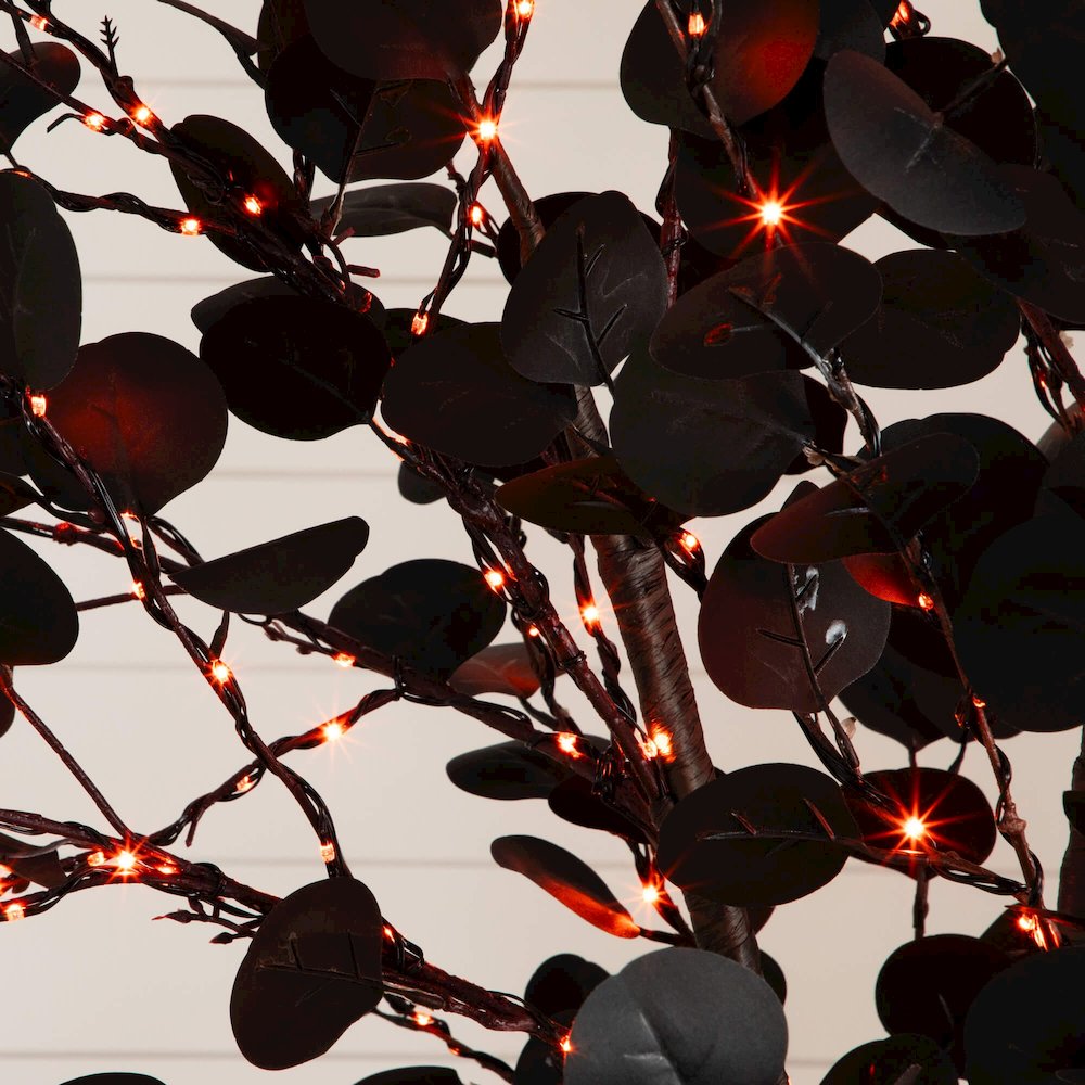 8ft. Pre-Lit Artificial Halloween Black Eucalyptus Tree with 540 LED Lights