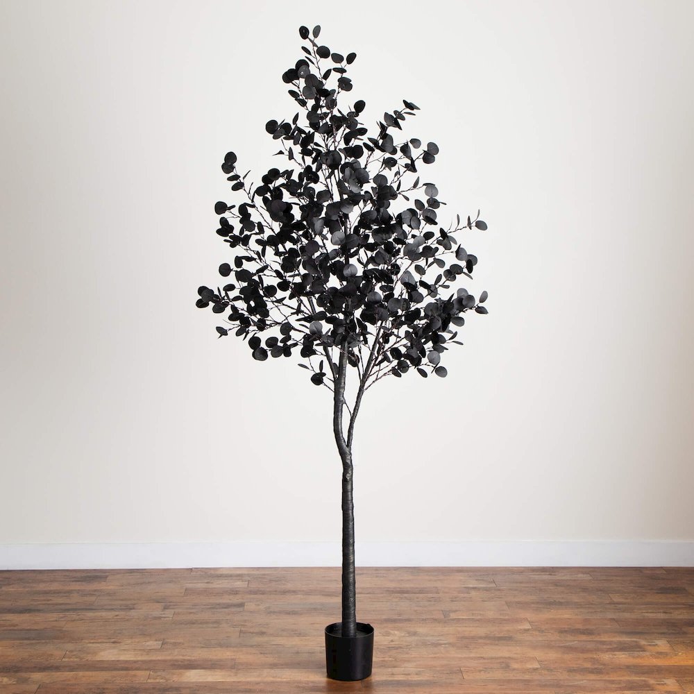 8ft. Pre-Lit Artificial Halloween Black Eucalyptus Tree with 540 LED Lights