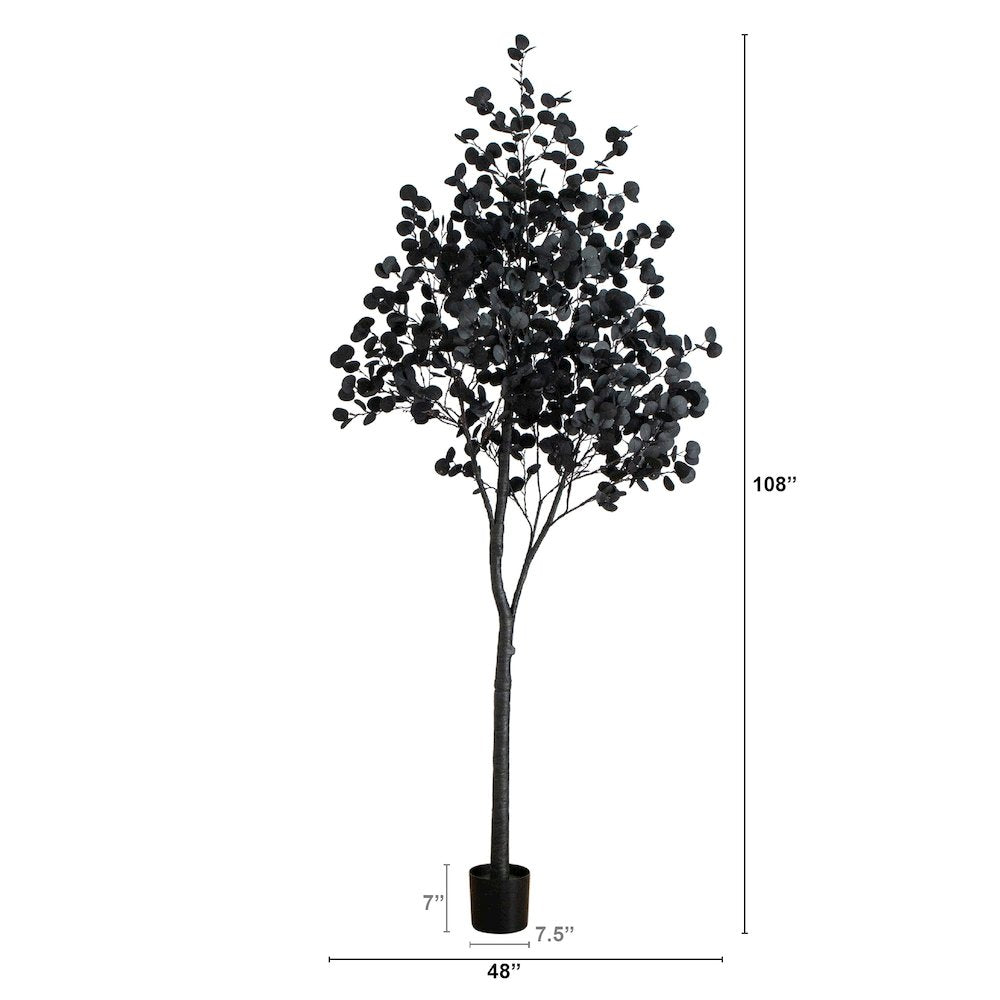 9ft. Pre-Lit Artificial Halloween Black Eucalyptus Tree with 700 LED Lights