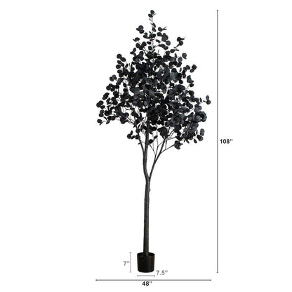 9ft. Pre-Lit Artificial Halloween Black Eucalyptus Tree with 700 LED Lights