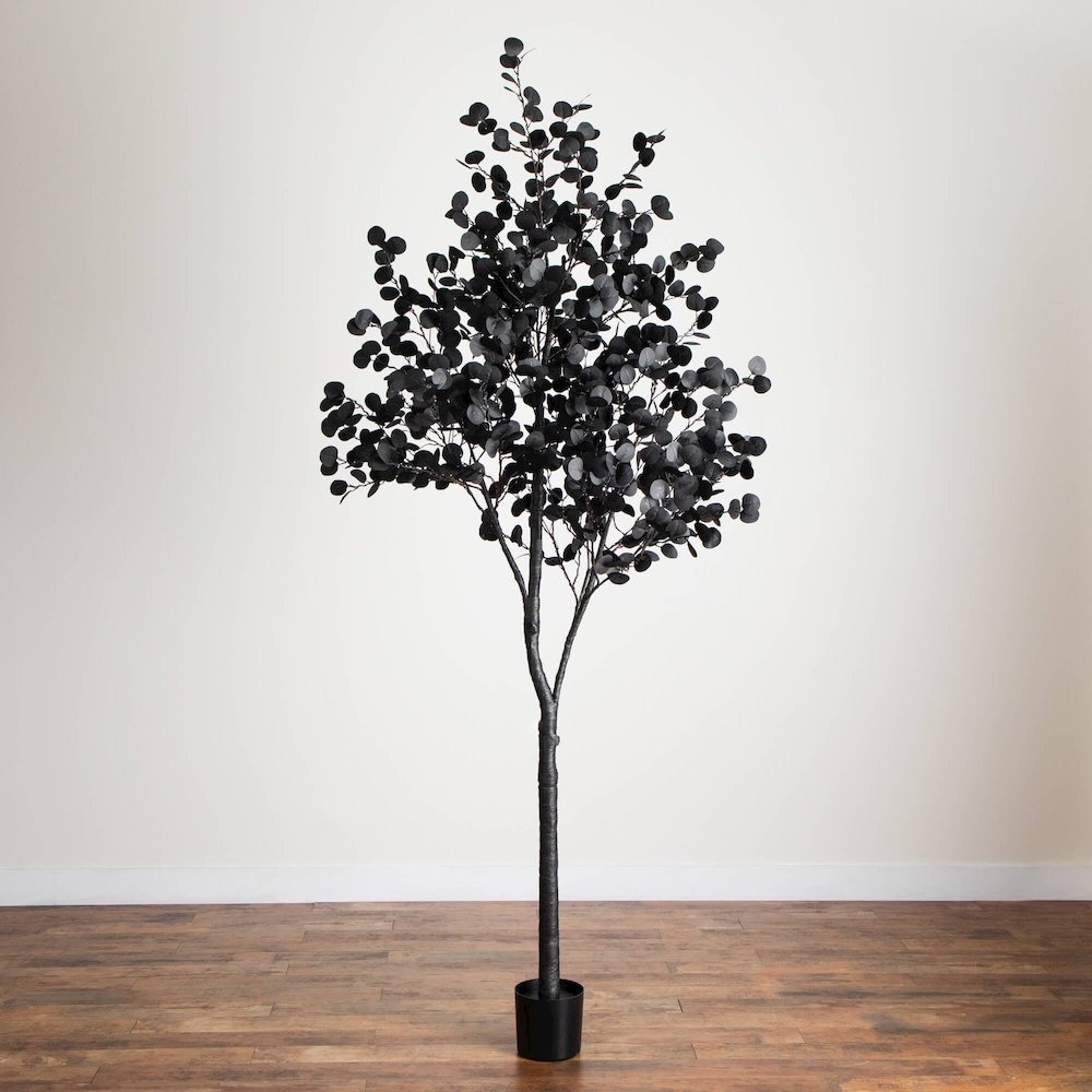 9ft. Pre-Lit Artificial Halloween Black Eucalyptus Tree with 700 LED Lights