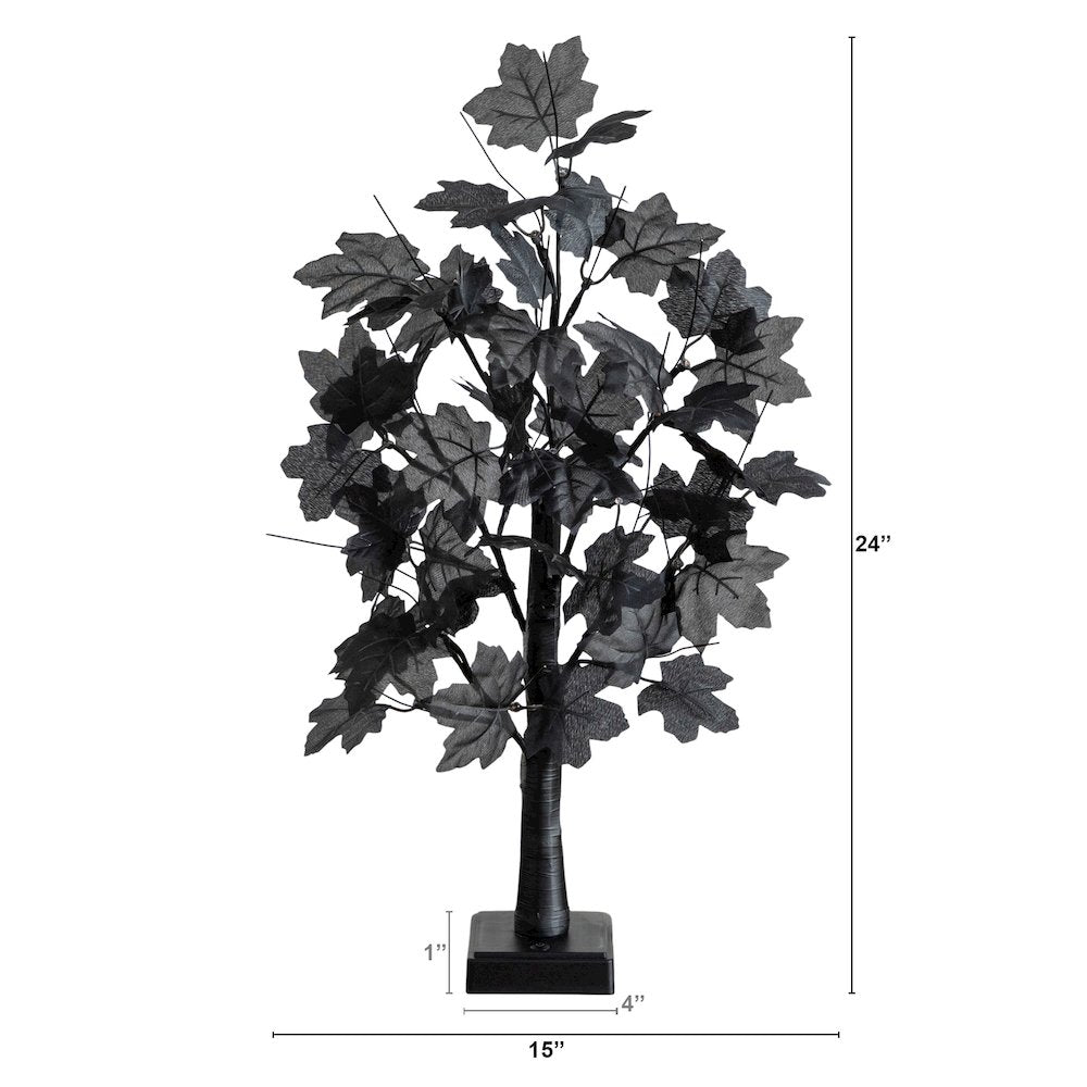 2ft. Pre-Lit Artificial Halloween Black Maple Tree with 24 LED Lights