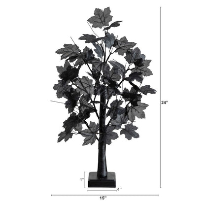 2ft. Pre-Lit Artificial Halloween Black Maple Tree with 24 LED Lights